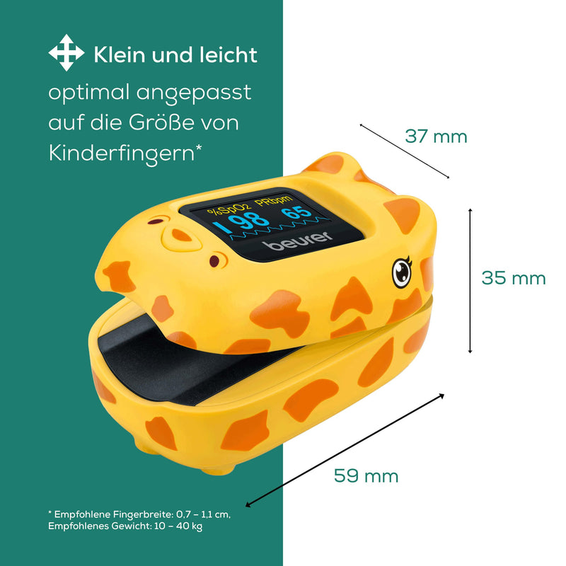 [AUSTRALIA] - Beurer PO 13 Kids Finger Pulse Oximeter for Kids, Pulse and Oxygen Saturation Measurement in Seconds, Small Size, Automatic Display Alignment, with Belt Bag 