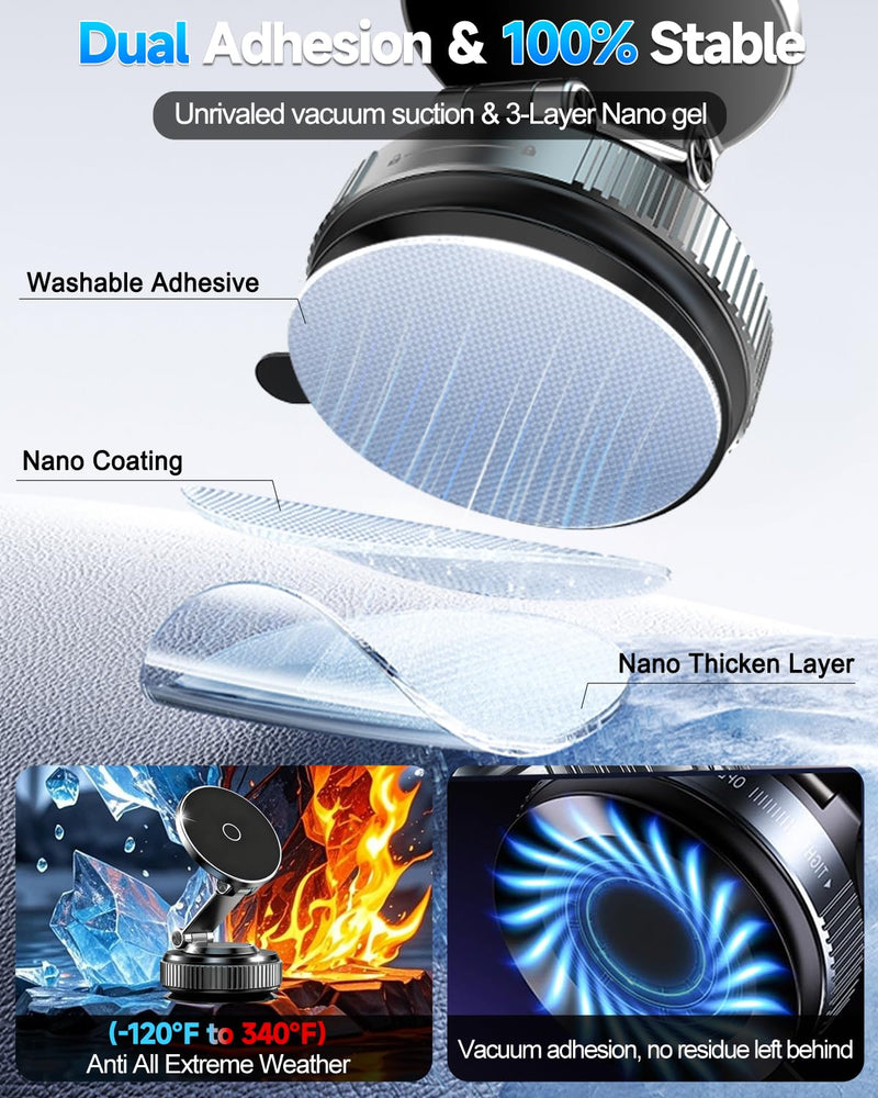 for MagSafe Car Mount, Vacuum Magnetic Car Phone Holder Stand for Your Car | [Reinforced 120LBS Ultra Suction Cup & 3000gf Magnet] 780° Cell Phone Mount Dashboard Car Holder Bracket for iPhone & Android Black 1