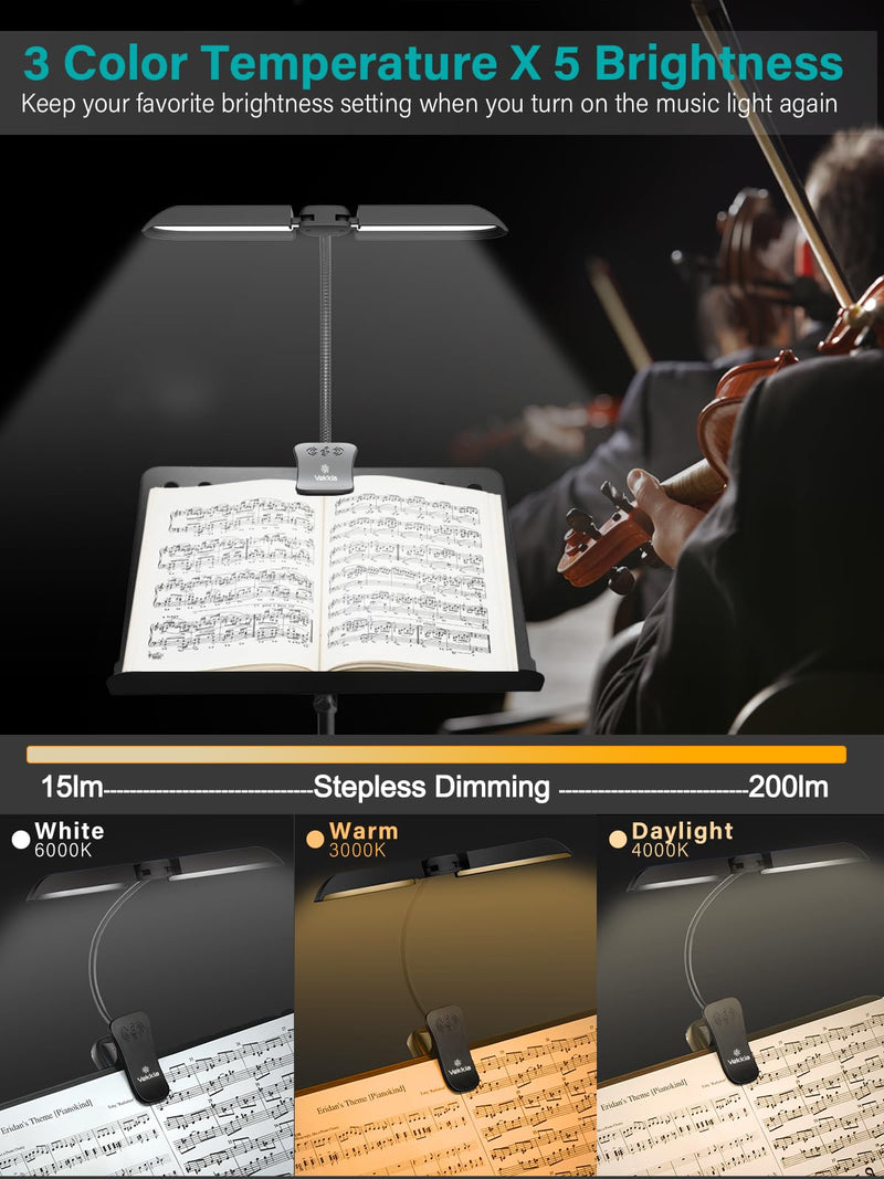Vekkia 64 Led Rechargeable Music Stand Light, Folding Clip On Piano Lamp, Portable Professional 5 Brightness×3 Color Temperature, Perfect for Grand Piano, Book Reading.