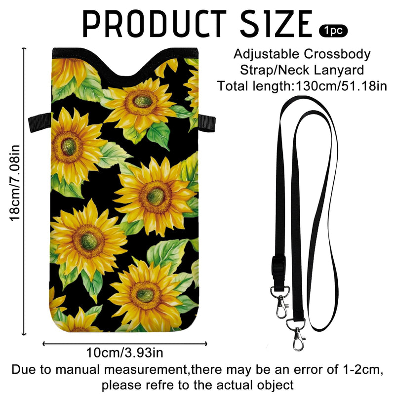 GLOBLELAND Sunflowers Cell Phone Sleeve Pouch Case Bag 7.1×3.9 inch Flowers Shockproof Universal Phone Bag with Crossbody Strap Neck Lanyard for Women Men Phone Headphones Watch