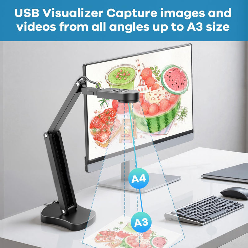 4K USB Document Camera & Webcam for Teachers: 8MP USB with 3-Level LED Light & Mic & Image Invert,Fold, A3 Format for Teaching in Classroom/Distance Learning Educators(Mac/Windows/Chromebook