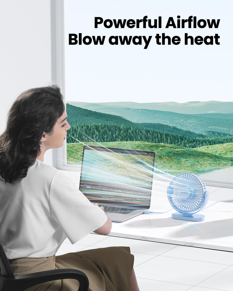 [AUSTRALIA] - Gaiatop USB Desk Fan, 3 Speeds Powerful Portable Fan, 5.5 Inch Quiet Cooling Mini Fan, 90° Rotate Small Table Fan with 5ft Cable Personal Fan for Desktop Home Office Travel Blue 