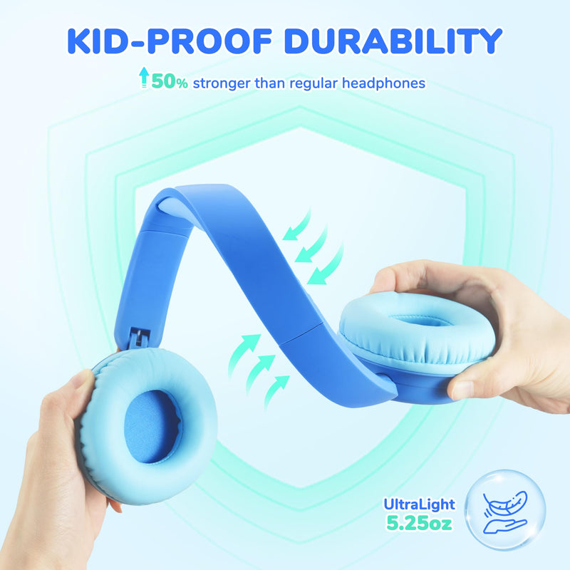 iClever BTH22 Kids Bluetooth Headphones, 60H Play Time, 74/85 dBA Safe Volume, Bluetooth 5.4, USB C, Over Ear Kids Headphones Wireless with Mic AUX Cord for iPad/Tablet/Travel/School, Blue