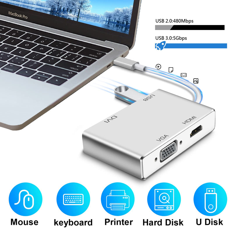 USB C to HDMI DVI VGA Adapter, Weton 4 in 1 USB-C hub to 4K HDMI, VGA, DVI Video Adapter, Male to Female Multi-Display Video Converter Monitors Connector for Mac Pro, MacBook Air, iPad Pro, XPS, etc