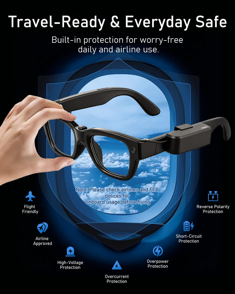Wearable Charger for Meta Ray-Ban Display Glasses, 370mAh Battery Pack | Power Bank Accessories, 16g Lightweight Clip-On Backup Power for Recording, Calls and Travel with USB-C Recharging On the Go