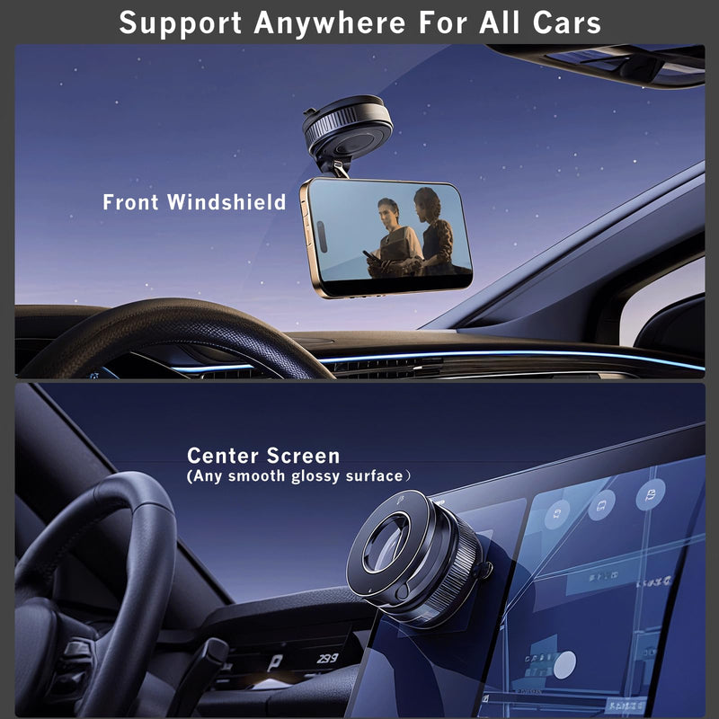 360° Adjustable Phone Mount,Vacuum Magnetic Phone Holders for Your Car,Suction Cup Phone Mount with Washable Nano Gel,Phone Holder for Cars/Gyms/Mirrors/Smooth Surface (Black)