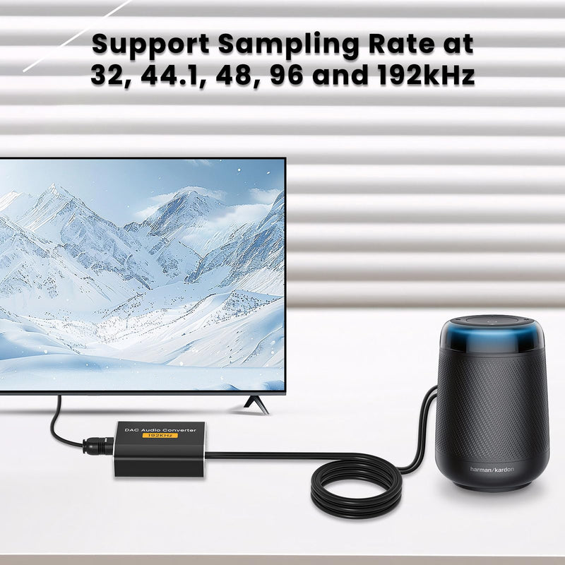 192kHz Optical to RCA Adapter DAC Digital to Analog Audio Converter with Optical Cable to RCA L/R Audio Adapter for HDTV, DVD, Blu-Ray Players and Game Consoles(RCA Male)