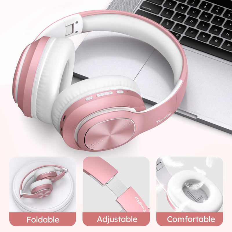 Wireless Bluetooth Headphones Over Ear, 80H Playtime, 3EQ Sound Modes, HiFi Stereo Headphones with Deep Bass, Foldable Bluetooth 5.3 Headphones for Smartphone/PC/Computer-Rose Gold Rose Gold