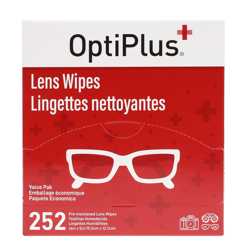 OptiPlus Eyeglass Lens Wipes l Pre-Moistened l Cleaning Wipes for Glasses, Computer & Laptops Screens, Smart Phones, Optical Lens, Goggles, and Watch Screen l Quick-Dry & Scratch-Free | 252 Count 252 Count (Pack of 1)