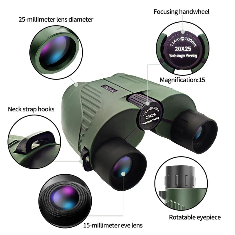 [AUSTRALIA] - 20x25 Compact Binoculars with Strap for Kids and Adults, Sharp Clear, Mini Low Weight Binoculars for Bird Watching,Hiking Outdoor, Cruise Ship,Concert Green 