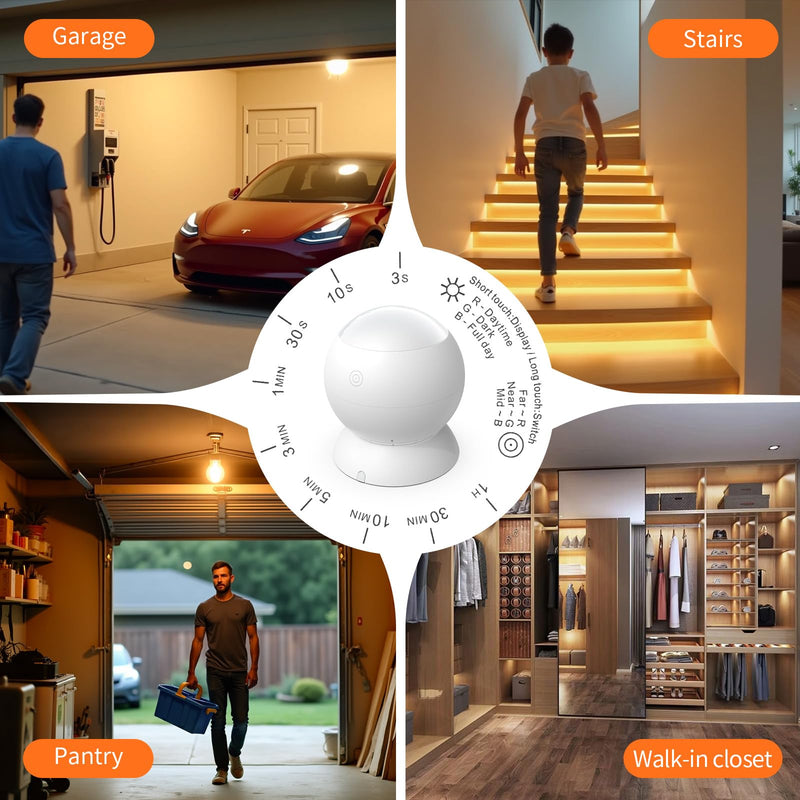 [AUSTRALIA] - Wireless Motion Sensor Light Switch with Built-in Timer Settings, PIR Motion Sensor Plug Outlet with 3 Adjustable Ranges, Auto On/Off, Ideal for Garage & Storage Room, Compatible with All Light Bulbs 1 Pack(New) 