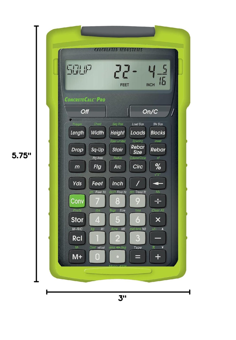 Calculated Industries 4225 ConcreteCalc Pro Advanced Feet-Inch-Fraction, Metric Construction-Math Calculator Tool for Concrete, Masonry, Paving Contractors and Estimators | Advanced Feet-Inch-Fraction, Metric, For Concrete, Masonry, Paving Contractors ...