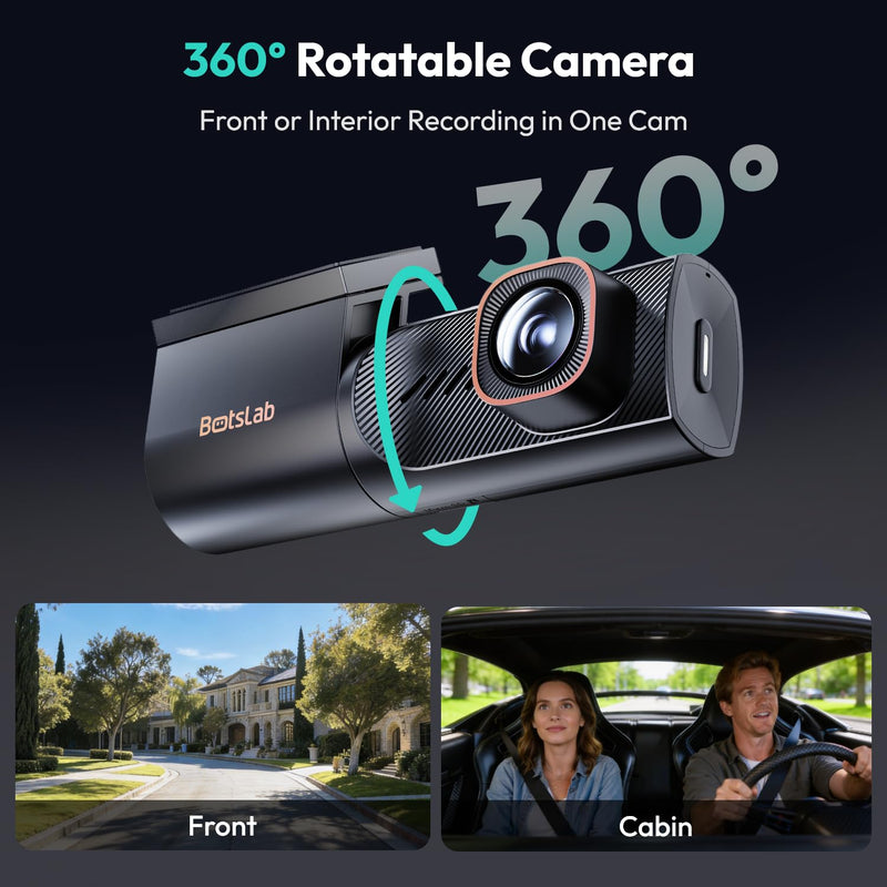 Botslab 4K Dash Cam Front with Night Vision[2026 Upgraded], 360°Rotatable Mini Car Camera with Super Capacitor, 5.8G WiFi & Bluetooth Dual-Band Connection, 24/7H Parking Mode, G-Sensor (HK40 Plus)