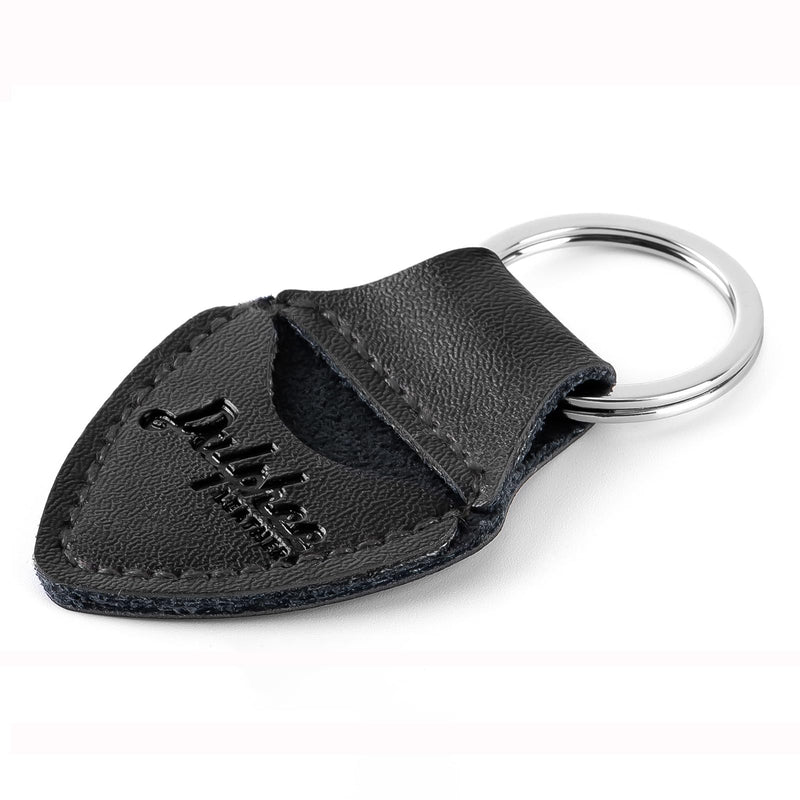 Guitar Picks Holder Keychain with 3 Picks, Genuine Leather Handmade Plectrum Cases Bag (Black) Black