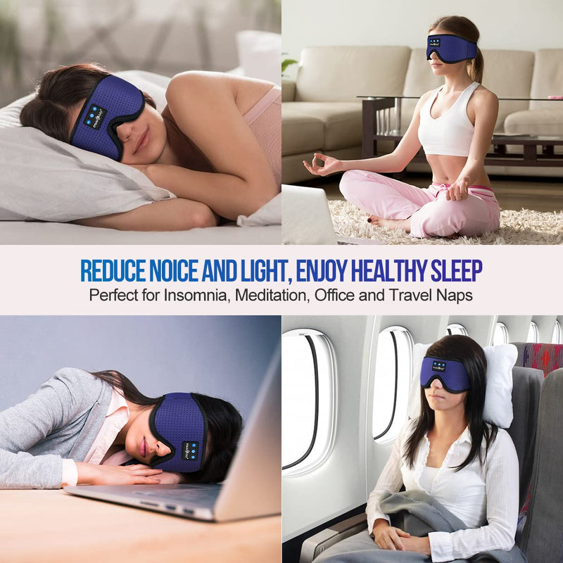 MUSICOZY 3D Sleep Headphones Bluetooth 5.4 Breathable Sleep Eye Mask | Cooling Fabric Lining with Blackout Design for Side Sleeper, HD Stereo Sound, 14 Hours Playtime for Sleep, Travel, Relaxation Dark Blue