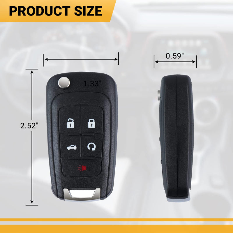 Car Key Fob Keyless Entry Remote Compatible with Chevy Cruze/Camaro/Impala/Equinox/GMC Terrain/Buick Lacrosse 2010 2011 2012 2013 2014 2015 2016 2017 5 Buttons Key for OHT01060512 (2 Packs) 2 Packs
