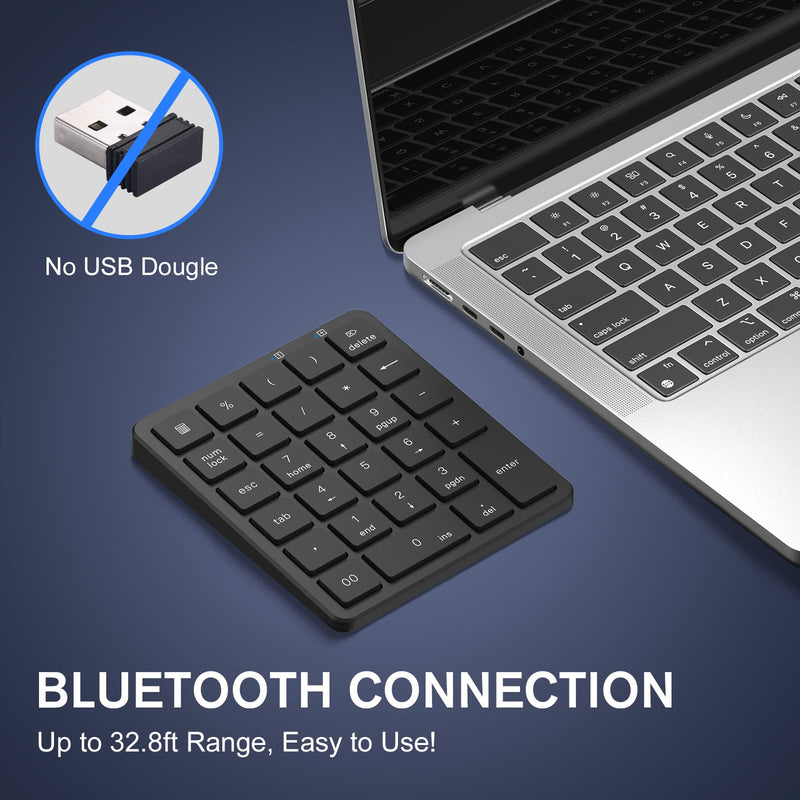 [AUSTRALIA] - PINKCAT Bluetooth Number Pad, 28 Keys Aluminum Rechargeable Wireless Numeric Keypad, Portable Number Numpad Financial Accounting for Laptop, PC, Notebook, Desktop, Surface Pro - Black KF30-BT+Black 