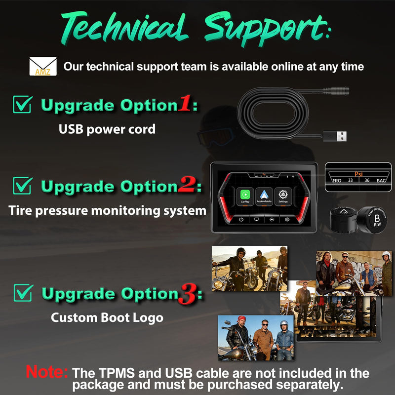 2026 YZW GPS Carplay 5 inch for Motorcycle with Wireless CarPlay & Android Auto, IP69K Waterproof Touch Screen, GPS Navigation, Supports Bluetooth, Siri/Google Voice Control, Custom Boot Logo, Bracket 5 Inch Screen+Mounting Bracket