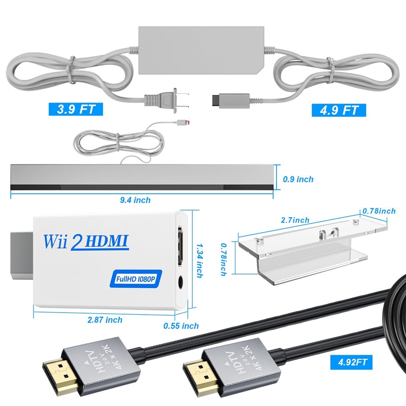 [AUSTRALIA] - LA NREUCETS 4 in 1 Wii Sensor Bar - Wii HDMI Adapter, HDMI Converter, Wii Power Cord AC Adapter, 4.92FT High Speed HDMI Cable Compatible with Nintendo Wii Accessories Sensor Bar+Adapter+HDMI Converter+Cable 