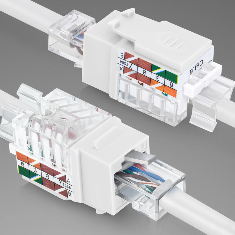 Everest 45 Degree RJ45 Cat6 Keystone Jacks Slim Profile 50-Pack White | Compatible with 45° Angled Speed Termination Tool - 45Term (B0BL3GS7ZY)