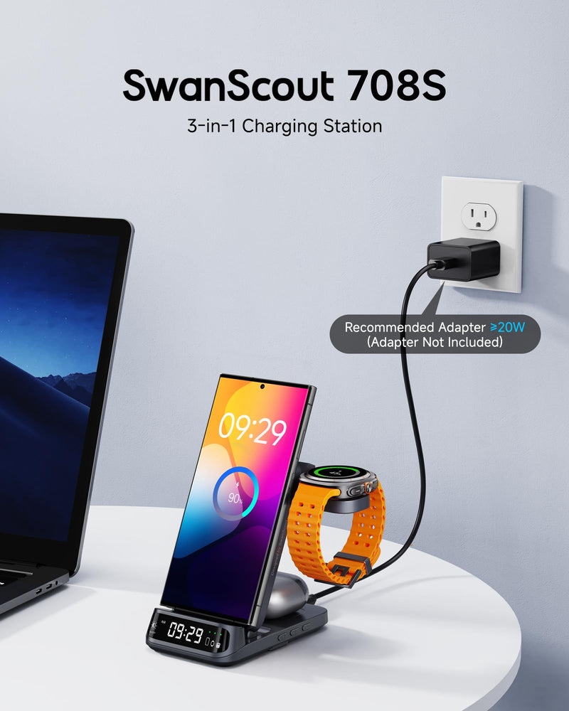 SwanScout Wireless Charger for Samsung, for Samsung S25/S24/S23/S22/Galaxy Watch7/Ultra/6/5/4/3