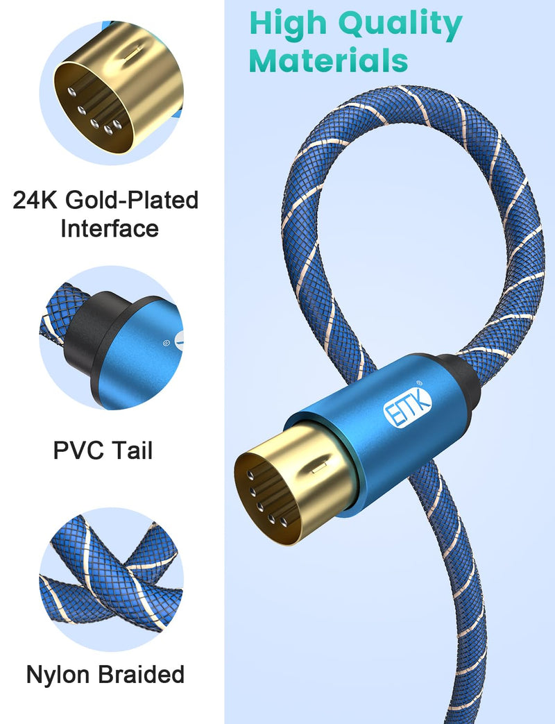 [AUSTRALIA] - EMK 5-Pin DIN MIDI Cable Male to Male Midi Cables Compatible with MIDI Keyboard/Synthesizer/Guitar Multi Effects/Audio Interface/Audio Mixer/Audio Amplifier/External Sound Card (6.6Feet/2m) 6.6Feet/2m 