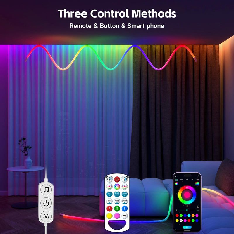 [AUSTRALIA] - Tyute LED Rope Lights, 9.84ft Neon LED Lights Strip with 360 Degree Luminous, 5V USB Flexible IP67 Waterproof Music Sync Remote APP Control Gaming Lights Accessories for Bedroom Outdoor Décor 