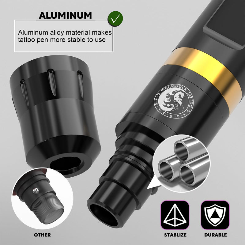 [AUSTRALIA] - Wormhole Tattoo 58Pcs Complete Tattoo Gun Kit - Aluminum Alloy LED Smart Tattoo Pen Wireless Tattoo Machine with 1800mAh Battery for Tattoo Beginners - Black WTK313 