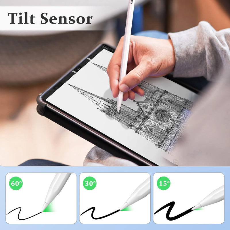 Stylus Pen for iPad W/Palm Rejection&Tilt, 13 Mins Fully Charged, MEKO Apple Pencil iPad Pen for iPad 6-10,iPad Pro12.9&11",iPad Air3/4/5,iPad mini5/6 A-White