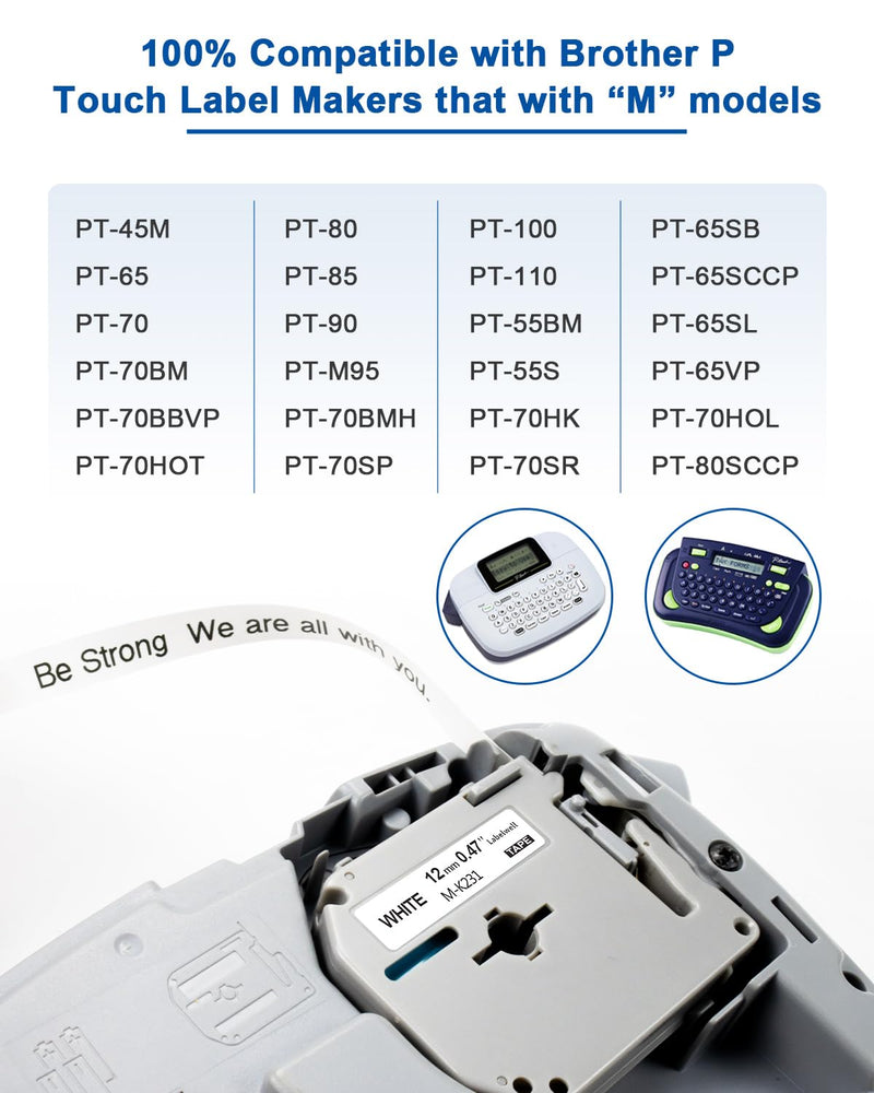 [AUSTRALIA] - M-K231 Tape Replacement for M-K231s Brother Label Tape 12mm 0.47 Inch MK231 M231 MK231s Work with PTouch PT-M95 PTM95 PT-65 PT-45 PT-70BM PT-80 Label Maker (4-Pack, Black on White) 4 