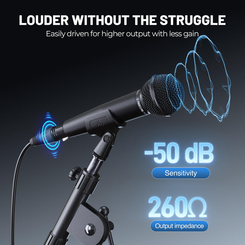 Phenyx Pro Dynamic Vocal Microphone, Cardioid Microphone with 16.4 ft XLR Cable, Mic Clip, Storage Bag, Wired Handheld Mic for Singing, Stage, Studio, Karaoke (PM-25)