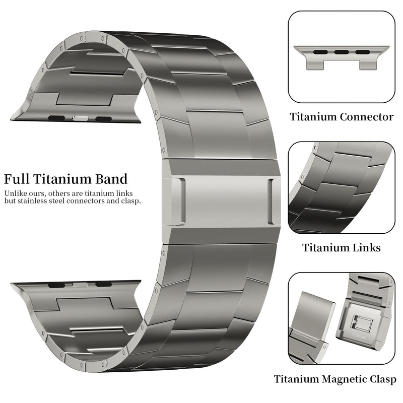 ACESTAR Full Titanium Band Compatible with Apple Watch Ultra 3/2/1 49mm/ Series 10 46mm, 26mm Wide Adjustable Links with Titanium Magnetic Clasp Connectors and DLC Coating 49mm/46mm/45mm/44mm Ti02 Pro Max/26mm Wide/Titanium