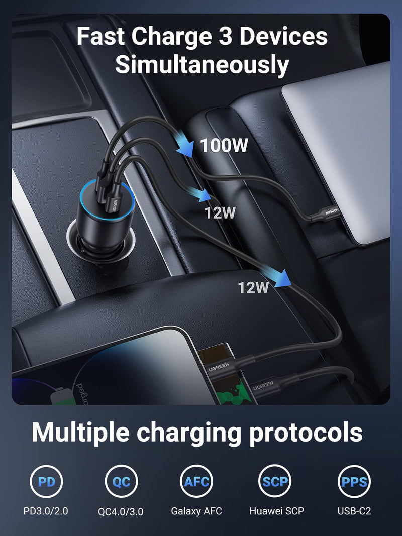UGREEN Bundle: 130W USB-C Car Charger + 2x 100W USB-C Cables