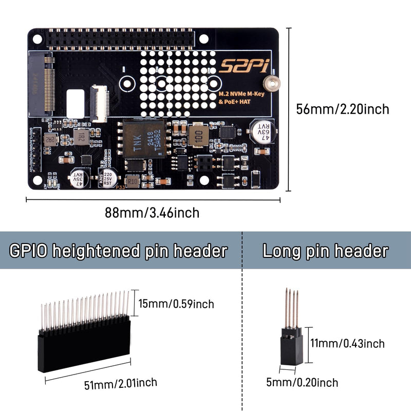 GeeekPi P33 M.2 NVME M-Key PoE+ Hat with Official Pi 5 Active Cooler and Aluminum Case for Raspberry Pi 5, Support M.2 NVMe SSDs 2230/2242/2260/2280