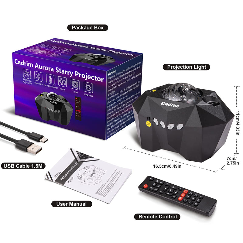 Cadrim Star Light Projector Aurora with Moon, LED Laser Starry Projection Built-in Bluetooth Speaker and Remote Multi-Color Night Lamp for Bedroom, Home Theater, Game Room and Mood Ambience Black