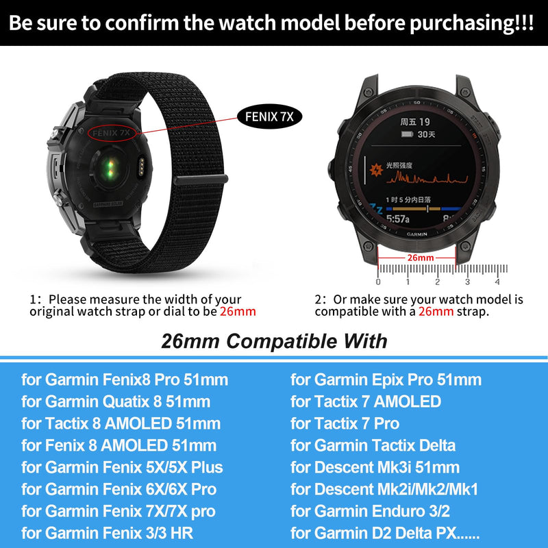 26mm Watchband Compatible with Garmin Fenix 8 pro/tactix 8 AMOLED-51mm/Fenix 7X/6X/5X/7X Pro/6X Pro/5X Plus/3 HR,Nylon Elastic Braided Strap For Descent Mk2i/3i/quatix 8 51mm/Enduro3 2 3pack1(new)