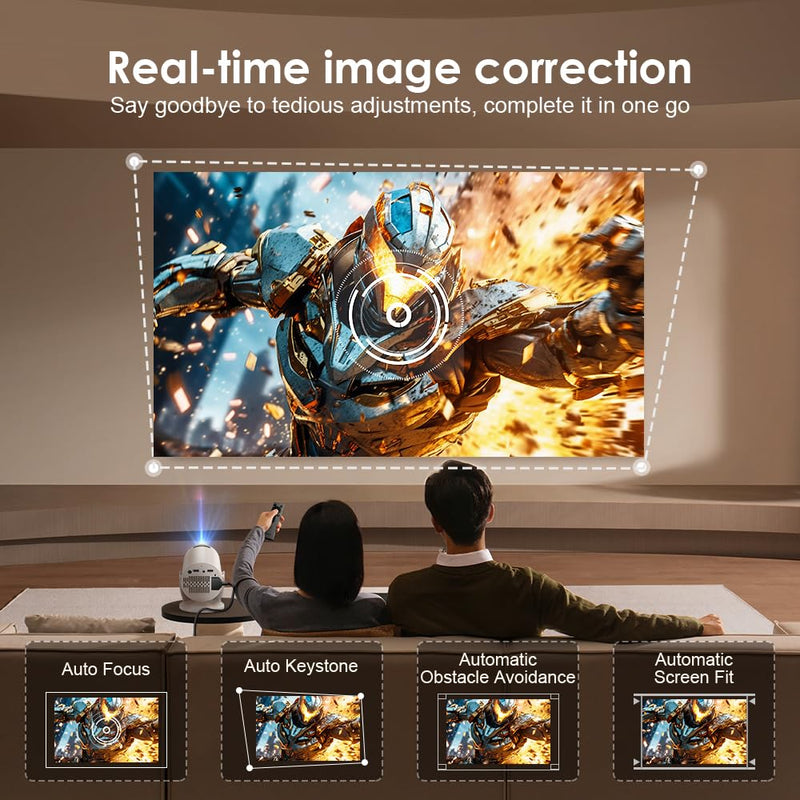 [AUSTRALIA] - Mini Projector with WiFi and Bluetooth, Portable 1080P Projector Supports 4K Decoding, Auto Keystone & 90° Rotatable, Small Projector for Bedroom Indoor Use – 300 ANSI Lumens 