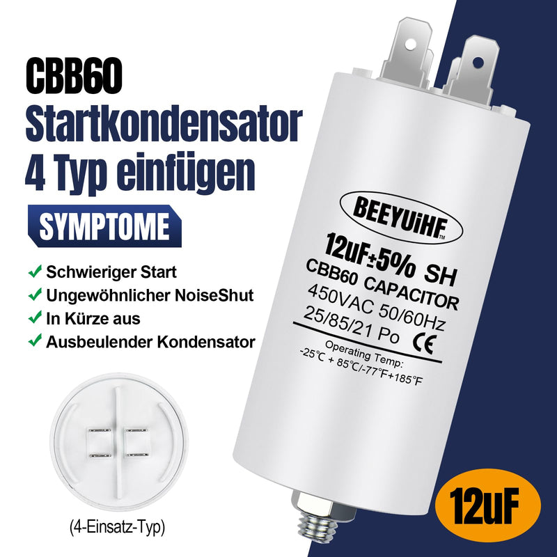 [AUSTRALIA] - BEEYUIHF CBB60 Motor Capacitor 12µF 450V Capacitor 50/60Hz Starting Capacitor 12UF Motor Running Capacitor Plug M8 for Electric Motor 40 x 72 mm 12μF / 12uF 