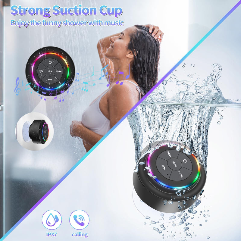 [AUSTRALIA] - Bluetooth Shower Speaker, Portable Bluetooth Speakers with Suction Cup, IP67 Waterproof Speaker with LED Light, Wireless, Floating, for Camping Beach Travel, Gift for Men, Women Multicolor 
