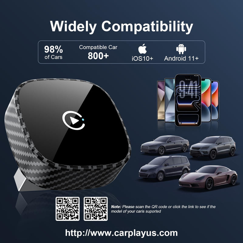 [AUSTRALIA] - Wireless CarPlay Adapter for Apple iPhone & Android Auto 2026 Upgrade - Bluetooth & Wi-Fi, Plug & Play, 3X Fast Auto-Reconnect, No Latency, Convert Wired to Wireless Car Play Adapter (Black) 