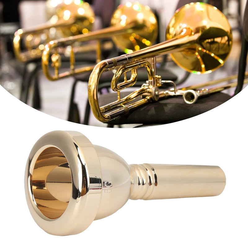 Trombone Mouthpiece, Brass Tenor Trombone Mouthpiece Large Shank Mouth Piece Metal 12.7mm 5G Accessory Replacement TR‑03 for Professional Trombone Players Amateurs (Gold) Gold