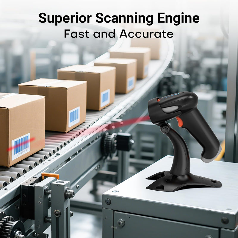 [AUSTRALIA] - Tera Barcode Scanner Wireless 1D 2D QR with Stand: Battery Level Indicator 3 in 1 Works with Bluetooth 2.4G Wireless USB Wired Handheld Bar Code Reader with Vibration Alert HW0002 Grey 