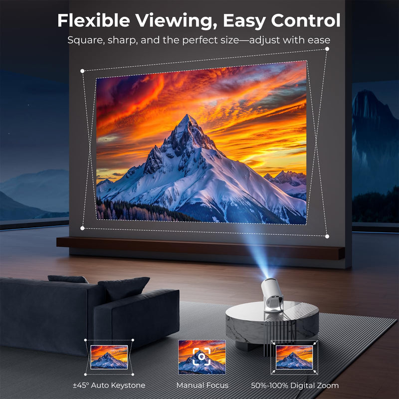 [AUSTRALIA] - [Built-in Apps] CLOKOWE Mini Projector with WiFi and Bluetooth, 2026 Upgraded 1080P Smart Portable Projector with 180° Rotation, Auto Keystone, Compatible with iPhone/Android/Laptop/TV Stick/HDMI/USB white 