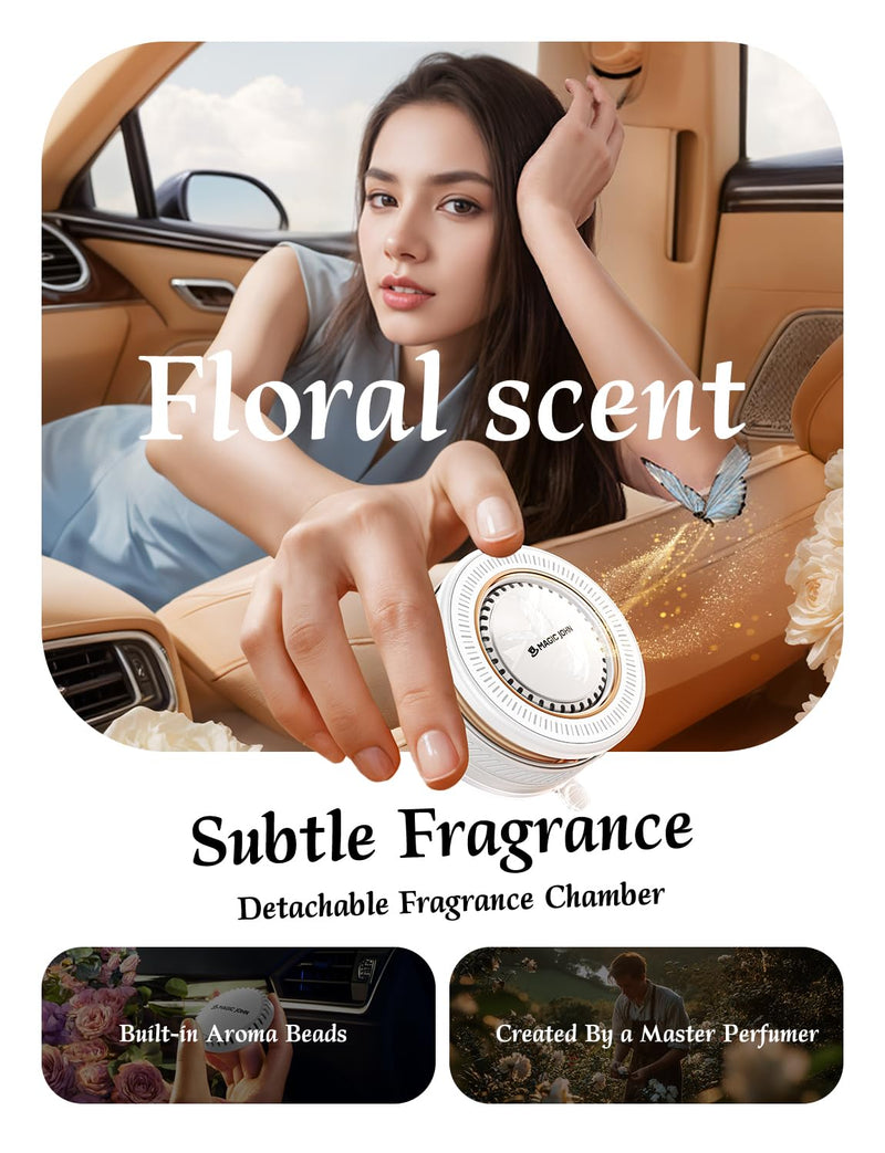 MAGIC JOHN Car Phone Holder for Magsafe [2-in-1 Fragrance Diffuser & Magnetic Phone Holder] 360° Adjustable Car Phone Mount, Phone Holders for Your Car for iPhone 17 Pro Max 16 15 14 13 12 Air Plus White