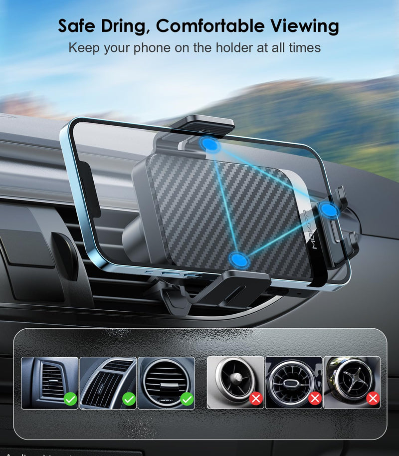 Wireless Car Charger 15W Fast Charging Auto-Clamping Air Vent Phone Mount | Cell Phone Holder Car Charger Compatible with iPhone 17 16 15/14/13/13 Pro/12 pro/12, for Samsung Galaxy Series Black