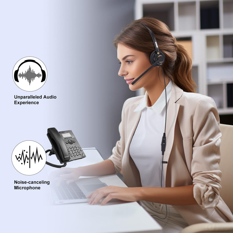 [AUSTRALIA] - Arama RJ9 Telephone Headset with Microphone Noise Cancelling,Office Phone Headset Compatible with Polycom VVX411 VVX311 VVX410 Plantronics S12 Mitel 5220 NEC Aastra Landline Deskphones 