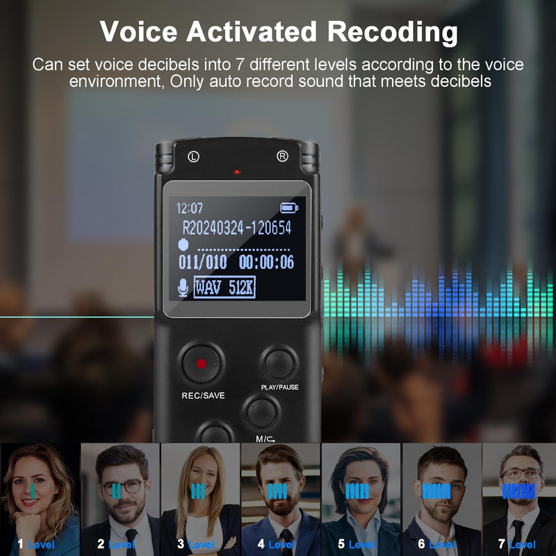 128GB Ultra-Large Screen Digital Voice Recorder Voice Activated Recorder for Lectures Meetings Classes, Audio Recorder with Playback, Password, Variable Speed, Tape Recorder USB Charge, MP3