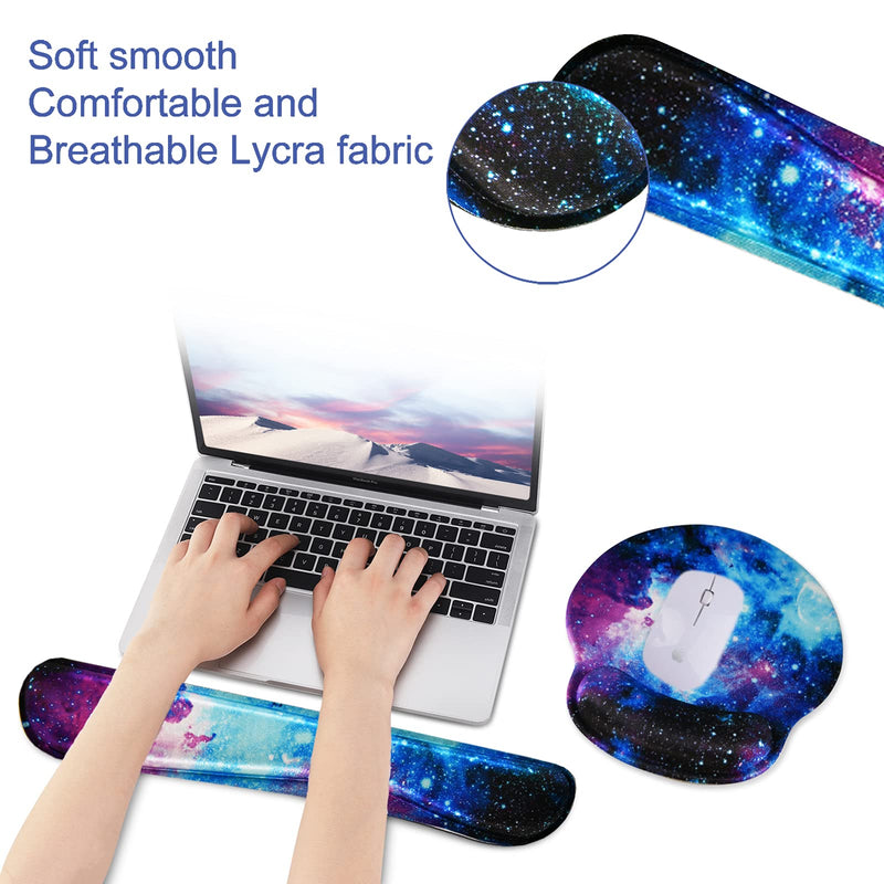 Mouse Pad Keyboard Wrist Rest, Gel Non Slip Rubber Wrist Support Rest Mouse Pad for Home Office, Computer, Laptop, Typist, Gamer, Soft Cushion Mousepad with Memory Foam Ergonomic -Nebula Galaxy Nebula Galaxy
