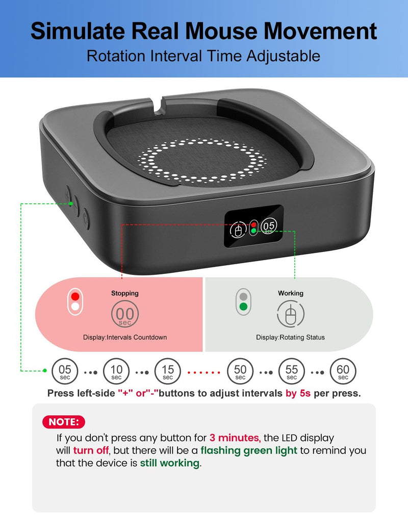 Meatanty Mouse Mover Undetectable, Super-Silent Mouse Jiggler Device Move Randomly, Automatic Wiggler Shaker Giggler, Adjustable Interval Timer, Keep Computer Laptop Active for Office Home Remote Work Mechanical Mouse Jiggler