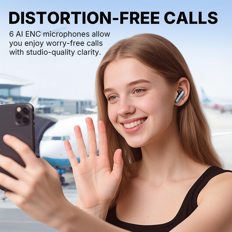 EarFun Air Pro 4i Noise Cancelling Wireless Earbuds, Hi-Res, LDAC, 6 Mics | 6 Mics AI ENC Clear Call, 40H Playtime, Multipoint Connection, Surround Sound, Bluetooth 5.4 Earbuds, Wireless Charging Black
